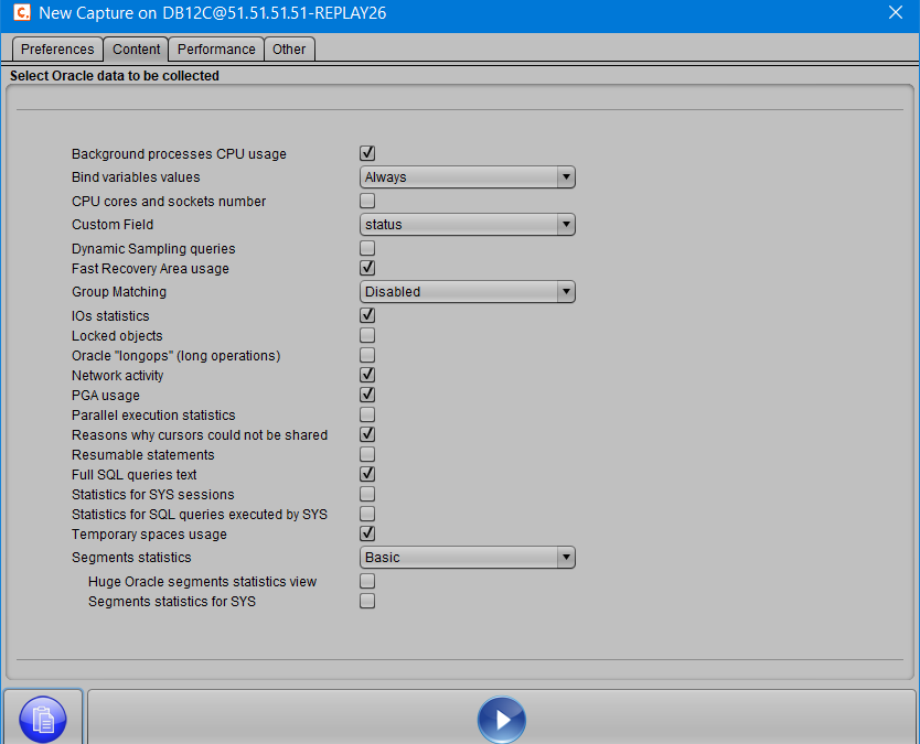 Copier les options de collecte au lancement