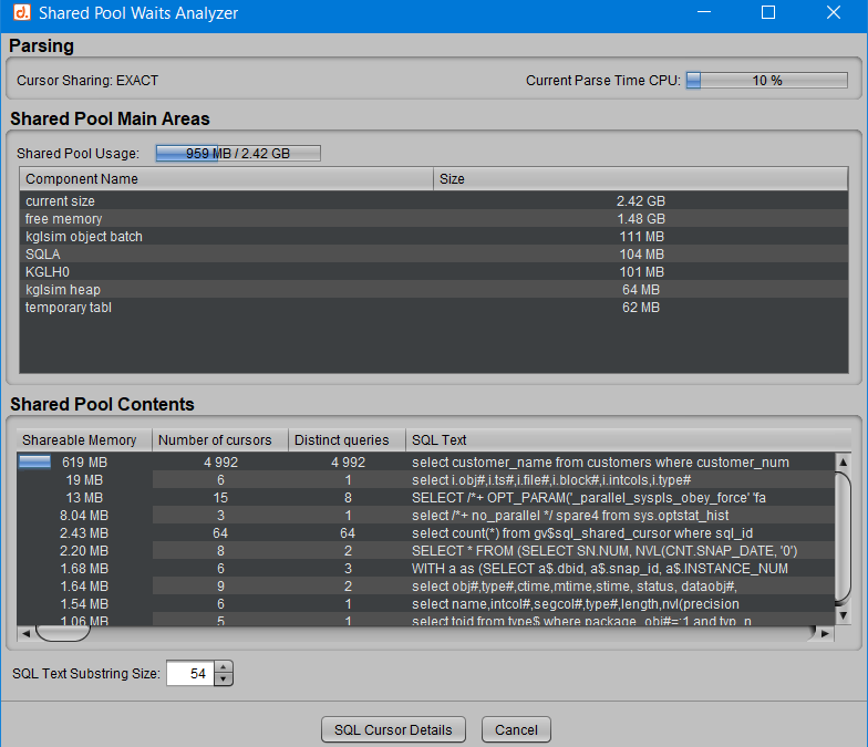 Interpréter le contenu du Shared Pool Analyzer